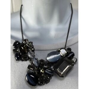 erickson beamon necklace Gunmetal Chain Irregular Shades Stones Gray Blue Clear